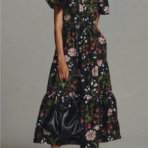 Anthropologie The Somerset Floral Black Maxi Dress
